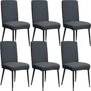 CosiNst Dining Chair Cover Set of 6, Stretch Removable Washable Chair Protector Covers Home Decor Spandex Jacquard Dining Room Seat Protector for Home, Restaurant, Banquet, Dark Grey