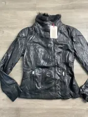 $675 Ted Baker Leather Jacket Furrly Shearling Trim SIZE 2 US 6 Detached Sleeve
