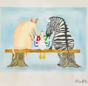 Will Bullas Hand painted Needlepoint Canvas A-Z reading book aardvark zebra duck