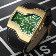 Large Dial Gold Men's Watch with Luminous Features and 24-Hour GMT Indication