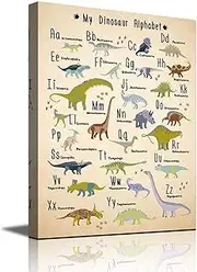 Animal Dinosaur Alphabet Artwork Canvas Print for Nursery Kids Room Wall Art Cute Animals Kid Educational Chart Classroom Decor Framed (Dinosaur Alphabet, 16x24inch)
