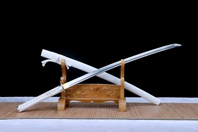 Katana Sword Pure White Scabbard Handle Hand Forged From Carbon Steel Sharp