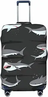 [CADREWY] Shark Print Travel Suitcase Cover Luggage Protector with Elastic Anti Scratch for Carry On, Black, Small