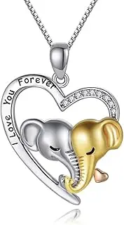 [KieTeiiK] Necklaces for Women, Love Heart Shaped Mother and Child Elephant Pendant Necklace Two Tone I Love You Forever Letter Pendant Fashion Jewelry