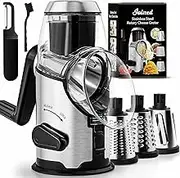 Joined Rotary Cheese Grater with Handle - Mandoline Slicer with 3 Stainless Steel Drum Blades-Vegetable Slicer Walnuts Grinder Cheese Shredder Round Mandoline with Peeler
