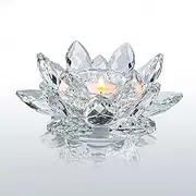 Kolnlala Crystal Lotus Flower Tealight Candle Holders/Glass Tea Light Candlestick Decor Decoration for Christmas Home Wedding Party… (Clean 1pc)