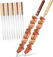 Set of 12 Kebab Skewers Adana Style Stainless Steel Flat Wide Wooden Handles for Barbecue