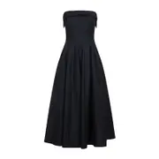 [Alberta Ferretti] Alberta Ferretti-Black Off-Shoulder Wool Midi Dress-Donna 42 IT