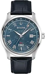 [Bulova] Classic Wilton GMT Automatic Black Leather Strap Watch | 43mm | 96B385, Modern