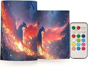 ZRYSMY Flameless LED Candles Phoenix Fantasy Fire with Remote - Set of 2, 3 Inch Battery-Operated Flickering Pillar Candles with Timer, No Batteries Included