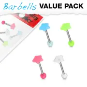 4 Pc Assorted Pack Glow In Dark Star Top Surgical Steel Barbells Tongue Rings