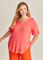 [TS] Taking Shape Salsa Natural Top Size 16 in Fiji Flower Print, Viscose - Plus Size Women's Clothing Fiji Flower Print
