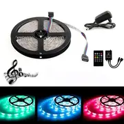 5M 300 LED SMD3528 Waterproof RGB Flexible Strip with Music Controller DC12V 2A Power Adapter 7757 US PLUG