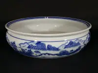 在飛比找Yahoo!奇摩拍賣優惠-[銀九藝] 早期陶瓷瓷器 直徑~29公分 青花風景水盤 茶缽