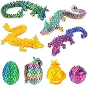 Audasi 3D Printed Dragon Egg with Dragon, 4 Pieces Fully Movable Crystal Dragon with Easter Egg Dragon Toy Action Figures Surprise Dragon in Egg for Gifts Movable Dragon Egg