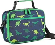 Lunch Box Bag for Boy,VASCHY Reusable Insulated Kids Lunch Box Containers Coolers Toddler Lunch Bag with Detachable Shoulder Strap for Daycare School Green Dinosaurs