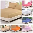 Solid 100% Cotton Fitted Sheet Set Double Queen King Size Bed Pillowcases Linen