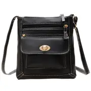 Womens Vintage PU Leather Messenger Bag-Black
