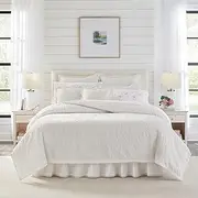 [Laura Ashley] Home- King Duvet Cover Set, Cotton Reversible Bedding with Matching Sham(s), Farmhouse Home Décor (Rowland Matelasse White, King)