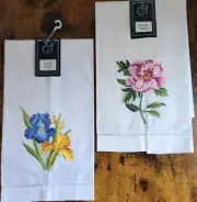 Two (2) C and F ~ Handcrafted ~ Floral Design ~ 100% Cotton ~ Guest Towels (A)