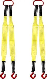 Maasechs 2 Pack Lifting Slings Straps with Hooks Capacity Polyester Bridle Sling Heavy Duty Two Leg Lifting Slings and Straps for Engines Cranes Hoists Truck Cargo(Yellow,3.3ft)