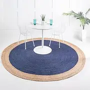 [Aizza Trends] Indian Handmade Braided Inner Navy Blue Jute Area Rug-Floor Carpet Rug-Bed Side Runner Rug-Doormat Rug - 7 x 7 Feet Round (210 cm x 210 cm)