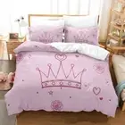 Pink Crown Bedding Set Princess Duvet Doona Cover Girls Bedcover Double Gift