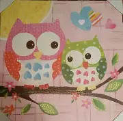CIRCO CANVAS LOVE AND NATURE OWL PAIR WALL ART OOPSY DAISY GIRLS PINK NEW