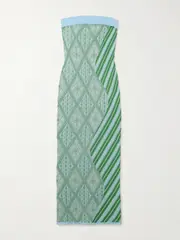 [AHLUWALIA] AHLUWALIA - Jade Strapless Paneled Jacquard-knit Maxi Dress - Blue - XXS/XS XXS/XS Blue
