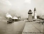Tugboat "Cornell" & Lighthouses, Buffalo, New York - 1900 - Historic Photo Print