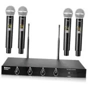 4-Channel Wireless Microphones System with 4 Handheld Mics, UHF Metal Dynamic
