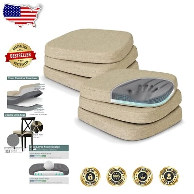 Stability & Style: 6 Pack D-Shaped Memory Foam Dining Chair Cushions - 17” x 16”