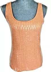 Ann Taylor LOFT Womens Peach Stripe Sequin Tank Top Scoop Neck, S, NWT, $79.00