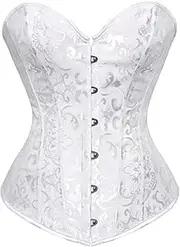 [Generic] Women‘s Sexy Satin Floral Boned Overbust Corset Top Lace up Back Underbust Body Sexy Shaper