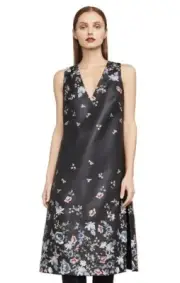 NWT BCBGMAXAZRIA Faux Leather Floral Embroidered Vneck Long Top Split Sides XXS