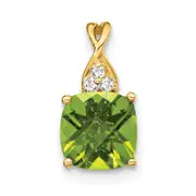 14K Yellow Gold Checkerboard Peridot and Real Diamond Pendant