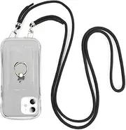 Cavor Back Cover for iPhone 11 Case 6.1" Soft Silicone TPU Clear Protective Phone Cases with Shoulder Lanyard Strap and Card Slot & 360° Rotation Ring Holder Kickstand-Clear
