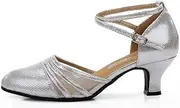 [TangDao] Women’s Latin Dance Shoes Closed Toe Cowhide Leather 5.5CM Performance Salsa Ballroom Dance Heels Outdoor