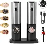MOUNAY Rechargeable Electric Salt Grinder Electric Pepper Grinder Set Automatic Salt Pepper Grinder with Double Charging Base, USB Cable