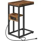 Foldable End Table, C Shaped Side Table with Charging Station, Sofa Couch Tab...