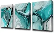 Canvas Painting Abstract Wall Art for Living Room, Bedroom, Bathroom - Teal Watercolor Home Decor Kitchen Poster Art - 12x16 Inch/Set of 3