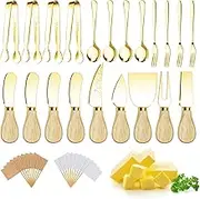 Charcuterie Boards Accessories Gold Charcuterie Utensils Cheese Butter Spreader Knife Set with Wooden Handles Small Serving Tongs Mini Forks and Spoons Flags Toothpick for Party Platter Appetizers