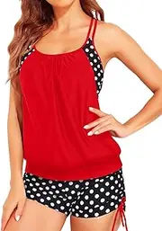 [Holipick] Tankini Swimsuits Two Piece Tummy Control Bathing Suits Blouson Swim Tank Top with Boy Shorts