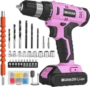 [FADAKWALT] Cordless Drill Set, 20V Electric Power Drill with Battery And Charger, Torque 30N, 21+1 Torque Setting, 3/8-Inch Keyless Chuck, Drill Driver Bits Kit, with LED Electric Drill Set. （Pink)