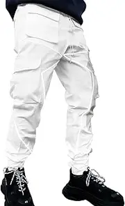 [Nutriangee] Men's Punk Rock Street Harem Pants, Reflective Technical Hip Hop Jogger Sport Pants