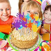 YiiiGoood Art Party Slime Cupcake Toppers Childrens Colorful Painted Hand Palm Cupcake Toppers Art Party Supplies Fun Paint Splatter Cupcake Toppers for Birthday Baby Shower Graffiti Home Events Painting