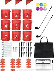 Backyard Golf Game with 2 Clubs,3 Bucket for Golf Practice Yard Game,Golf Chipping Game for Adults and Family,Outdoor Yard Golf Game for Lawn, Beach, Yard, Camping, Park (9 Pcs Edition)
