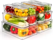 14-Pack Stackable Fridge Organizer Bins with Lids - BPA-Free Clear Storage