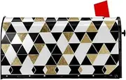Fashion Modern Black White Gold Triangles Magnetic Mailbox Covers,Post Box Cover Standard Size 21x18 Inches For Outdoor Garden Home Decor