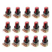 15Pcs 10K Ohm Variable Resistors Rotary Carbon Film Taper Potentiometer w Knobs